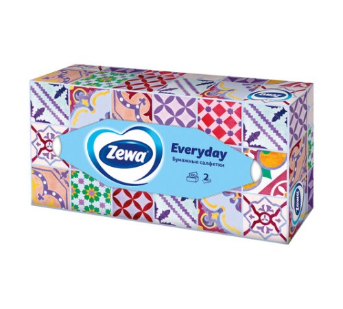 Салфетки косметические 100 штук в картонном боксе, 2-слойные, ZEWA Everyday, 24516, 6286