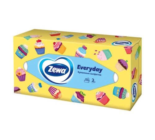 Салфетки косметические 100 штук в картонном боксе, 2-слойные, ZEWA Everyday, 24516, 6286