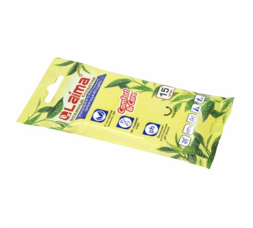 Салфетки влажные 15 шт., УНИВЕРСАЛЬНЫЕ, очищающие, с экстрактом зеленого чая, LAIMA, 125956