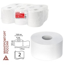 Бумага туалетная 170 м, LAIMA (T2), PREMIUM, 2-слойная, цвет белый, КОМПЛЕКТ 12 рулонов, 126092