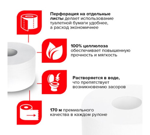 Бумага туалетная 170 м, LAIMA (T2), PREMIUM, 2-слойная, цвет белый, КОМПЛЕКТ 12 рулонов, 126092