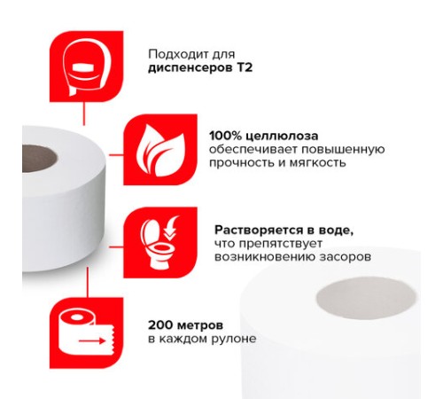 Бумага туалетная 200 м, LAIMA (T2), ADVANCED, 1-слойная, цвет белый, КОМПЛЕКТ 12 рулонов, 126093