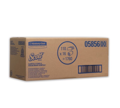 Полотенца бумажные 110 шт., KIMBERLY-CLARK Scott, КОМПЛЕКТ 16 шт., Slimfold, белые, 29,5х19 см, М-fold, 5856