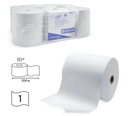 Полотенца бумажные рулонные KIMBERLY-CLARK Scott, КОМПЛЕКТ 6 шт., 304 м, белые, артикул 6667