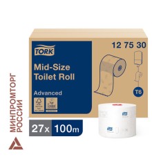 Бумага туалетная 100 м, Tellus/TORK (Система Т6) ADVANCED, КОМПЛЕКТ 27 рулонов, 2-слойная, белая, 127531, 127530/127531