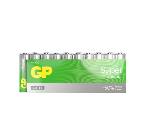 Батарейки КОМПЛЕКТ 20 шт., GP Super G-Tech, AA (LR6,15А), алкалиновые, пальчиковые, 15A-2CRVS20, GP 15A-2CRVS20