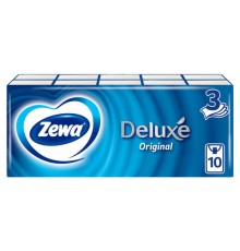 Платочки бумажные носовые ZEWA Deluxe 3-слойные, СПАЙКА 10 пачек по 10 шт., 21х21 см, 51174