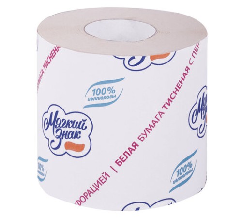 Бумага туалетная бытовая, 51 м, МЯГКИЙ ЗНАК, на втулке, С28, белая