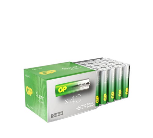 Батарейки КОМПЛЕКТ 40 шт., GP Super G-Tech, AA (LR6,15А), алкалиновые, пальчиковые, 15A-2CRVS40, GP 15A-2CRVS40