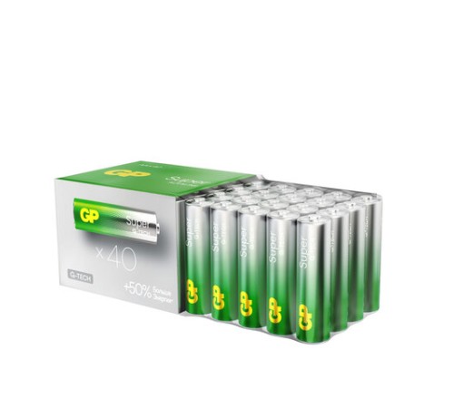 Батарейки КОМПЛЕКТ 40 шт., GP Super G-Tech, AA (LR6,15А), алкалиновые, пальчиковые, 15A-2CRVS40, GP 15A-2CRVS40