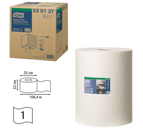 Протирочный нетканый материал TORK (Система W1, W2, W3) Premium, 280 л. в рулоне, 38х32 см, 530137