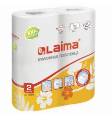 Полотенца бумажные бытовые, спайка 2 шт., 2-х слойные, (2х18 м), LAIMA, 22х23 см, белые, 126906