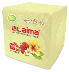 Салфетки бумажные 100 штук, 24х24 см, LAIMA, жёлтые (пастельный цвет), 100% целлюлоза, 126908