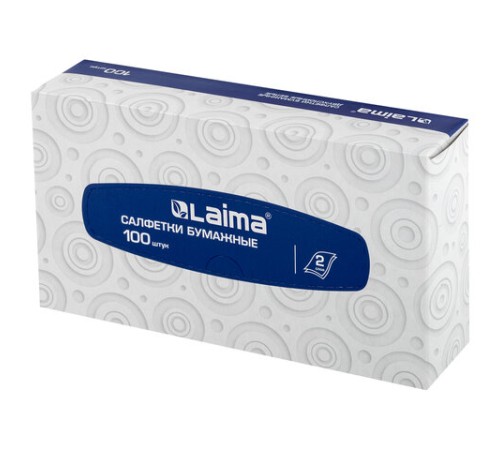 Салфетки косметические 100 штук в картонном боксе, 2-слойные, LAIMA/ЛАЙМА, 19,5х20 см, 126909