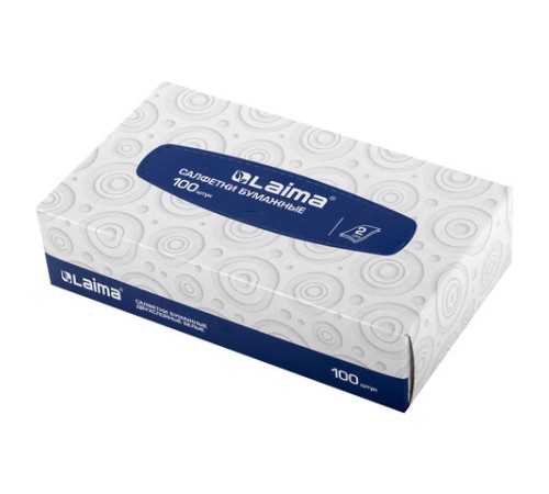 Салфетки косметические 100 штук в картонном боксе, 2-слойные, LAIMA/ЛАЙМА, 19,5х20 см, 126909