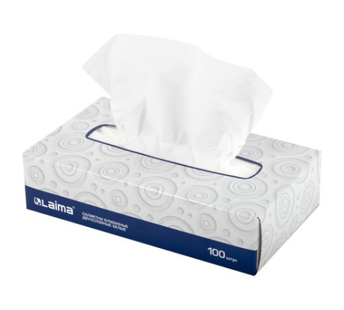 Салфетки косметические 100 штук в картонном боксе, 2-слойные, LAIMA/ЛАЙМА, 19,5х20 см, 126909