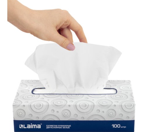 Салфетки косметические 100 штук в картонном боксе, 2-слойные, LAIMA/ЛАЙМА, 19,5х20 см, 126909