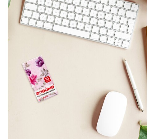 Платочки бумажные носовые LAIMA/ЛАЙМА 3-х слойные, СПАЙКА 10 пачек по 10 шт., 20х20 см, 126910