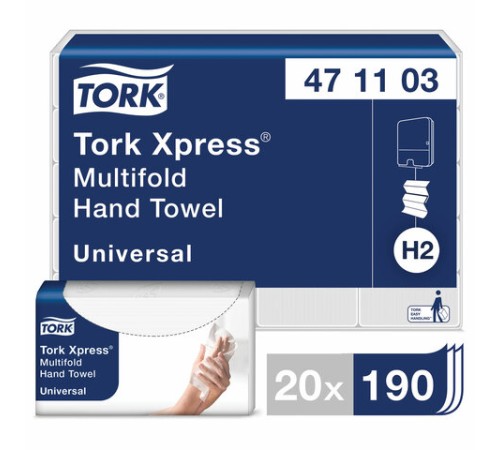 Полотенца бумажные (1 пачка, 190 листов) TORK (H2) UNIVERSAL, 2-слойные, цвет натуральный, 23,4х21,3 см, Z-сложение, 471103