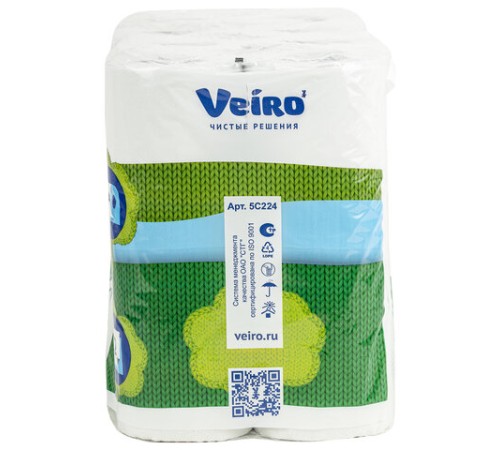 Бумага туалетная бытовая, спайка 24 шт., 2-х слойная (24х17,5 м), VEIRO Classic, белая, 5с224