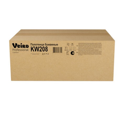 Полотенца бумажные 150 шт., VEIRO (Система H2) COMFORT, 2-слойные, белые, КОМПЛЕКТ 21 пачка, 32х21,6, W-сложение, KW208