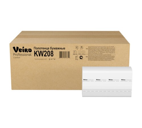 Полотенца бумажные 150 шт., VEIRO (Система H2) COMFORT, 2-слойные, белые, КОМПЛЕКТ 21 пачка, 32х21,6, W-сложение, KW208