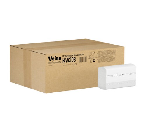 Полотенца бумажные 150 шт., VEIRO (Система H2) COMFORT, 2-слойные, белые, КОМПЛЕКТ 21 пачка, 32х21,6, W-сложение, KW208