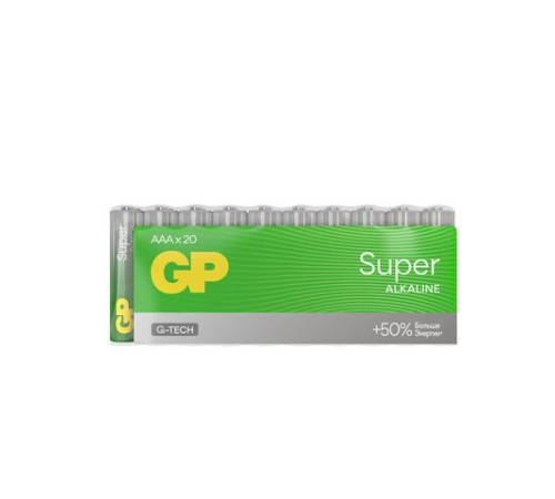 Батарейки КОМПЛЕКТ 20 шт., GP Super G-Tech, AAA (LR03, 24А), алкалиновые, мизинчиковые, 24A-2CRVS20, GP 24A-2CRVS20