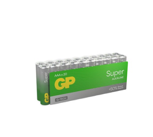 Батарейки КОМПЛЕКТ 20 шт., GP Super G-Tech, AAA (LR03, 24А), алкалиновые, мизинчиковые, 24A-2CRVS20, GP 24A-2CRVS20
