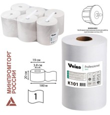 Полотенца бумажные рулонные 180 м, VEIRO (Система H1) BASIC, 1-слойные, цвет натуральный, КОМПЛЕКТ 6 рулонов, K101