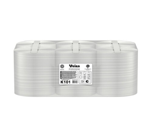 Полотенца бумажные рулонные 180 м, VEIRO (Система H1) BASIC, 1-слойные, цвет натуральный, КОМПЛЕКТ 6 рулонов, K101