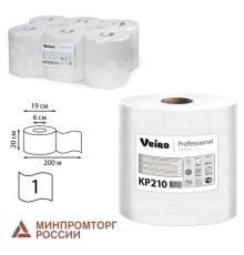 Полотенца бумажные с центральной вытяжкой 200 м, VEIRO (Система M2) COMFORT, 1-слойные, белые, КОМПЛЕКТ 6 рулонов, KP210, КР210