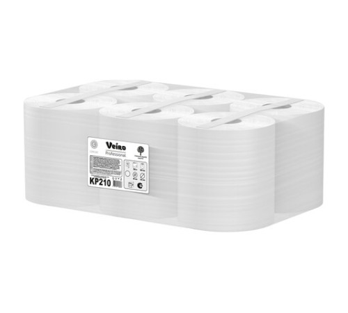 Полотенца бумажные с центральной вытяжкой 200 м, VEIRO (Система M2) COMFORT, 1-слойные, белые, КОМПЛЕКТ 6 рулонов, KP210, КР210