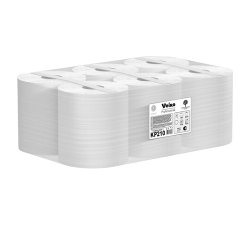 Полотенца бумажные с центральной вытяжкой 200 м, VEIRO (Система M2) COMFORT, 1-слойные, белые, КОМПЛЕКТ 6 рулонов, KP210, КР210