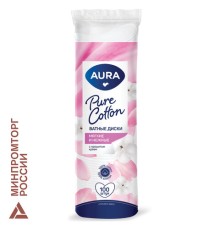 Ватные диски КОМПЛЕКТ 100 шт., AURA, двусторонние, 20711, 13115