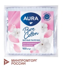 Ватные палочки КОМПЛЕКТ 100 шт., AURA, пакет, 20773, 13140