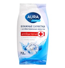 Салфетки влажные, 72 шт., AURA Family, антибактериальные, для всей семьи, 7044