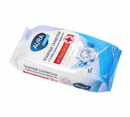 Салфетки влажные, 72 шт., AURA Family, антибактериальные, для всей семьи, 7044