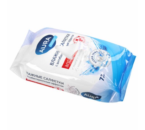 Салфетки влажные, 72 шт., AURA Family, антибактериальные, для всей семьи, 7044