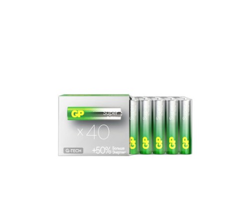 Батарейки GP Super, AAA (LR03, 24А), алкалиновые, мизинчиковые, КОМПЛЕКТ 40 шт., 24A-2CRVS40, GP 24A-2CRVS40