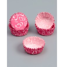 Форма для выпечки кексов бумажная UPAK LAND «Сердца», 3.5×2 см, одноразовая, розовая