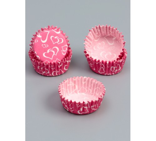 Форма для выпечки кексов бумажная UPAK LAND «Сердца», 3.5×2 см, одноразовая, розовая