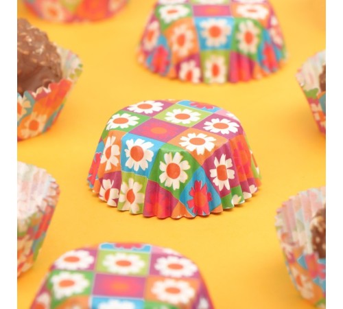 Форма для выпечки кексов бумажная UPAK LAND «Ромашки», 3.5×2 см, одноразовая, разноцветная